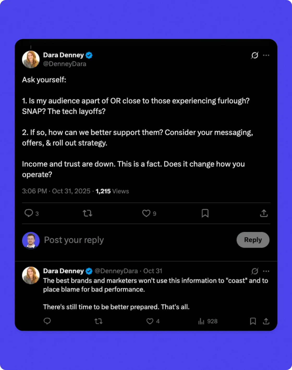 Dara tweet about economic downturn